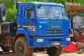 Blue Kamaz Truck at the Roadwarks in Smolensk, Russia.