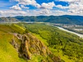 Blue Katun river Altai mountains republic Russia, aerial top view Royalty Free Stock Photo