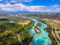 Blue Katun river lake Aya Altai mountains republic Russia, aerial top view Royalty Free Stock Photo