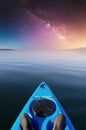 Blue kayak in Loch Lomond on open water at night Royalty Free Stock Photo