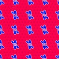 Blue Kayak and paddle icon isolated seamless pattern on red background. Kayak and canoe for fishing and tourism. Outdoor Royalty Free Stock Photo