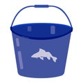 Blue plastic bucket with fish logo, vector flat design Royalty Free Stock Photo