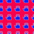 Blue Kettle with handle icon isolated seamless pattern on red background. Teapot icon. Vector Royalty Free Stock Photo