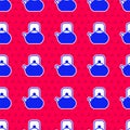 Blue Kettle with handle icon isolated seamless pattern on red background. Teapot icon. Vector Royalty Free Stock Photo