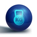 Blue Kettlebell icon isolated on white background. Sport equipment. Blue circle button. Vector Royalty Free Stock Photo