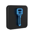 Blue Key icon isolated on transparent background. Black square button. Royalty Free Stock Photo