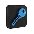 Blue Key icon isolated on transparent background. Black square button. Royalty Free Stock Photo