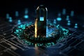 Blue keylock and binary code encryption are central to the Go Cybersecurity concept