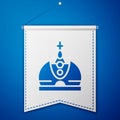 Blue King crown icon isolated on blue background. White pennant template. Vector