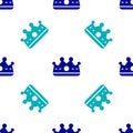 Blue King crown icon isolated seamless pattern on white background. Vector