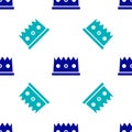 Blue King crown icon isolated seamless pattern on white background. Vector