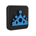 Blue King crown icon isolated on transparent background. Black square button.