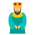 Blue king icon, flat style