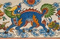 Blue kirin painting on granite wall Royalty Free Stock Photo