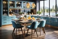 Blue kitchen design.Generative AI Royalty Free Stock Photo