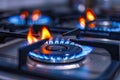 Blue kitchen gas stove flame in kitchen Royalty Free Stock Photo