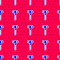 Blue Kitchen hammer icon isolated seamless pattern on red background. Meat hammer. Vector Royalty Free Stock Photo