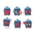 Blue kitchen pan cartoon character with love cute emoticon Royalty Free Stock Photo