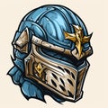 Blue Knight Helmet With White Knight Helm - Comic Art Style