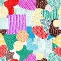 Seamless background of knitted pieces. Pieces of heart and star fabric. hand drawing. Not AI, Illustrat3 . Vector