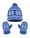 Blue knitted winter hat and gloves Royalty Free Stock Photo