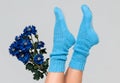 Blue knitted womens socks