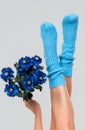 Blue knitted womens socks