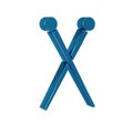 Blue Knitting needles icon isolated on transparent background. Label for hand made, knitting or tailor shop.