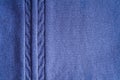 Blue knitting texture background or knitted pattern background. Knitting or knitted background