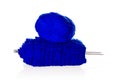 Blue knitting yarn with needlework
