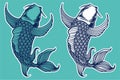 Blue koi fish vector illustration cartoon style Royalty Free Stock Photo