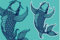 Blue koi fish vector illustration cartoon style Royalty Free Stock Photo