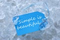 Blue Label On Ice With Simple Is Beautiful