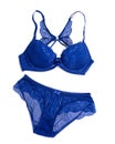 Blue lacy lingerie isolated on white background