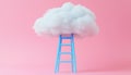 Blue Ladder Positioned Under A White Fluffy Cloud Royalty Free Stock Photo