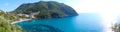 Panorama blue lagoon coast landscape ionian sea on Corfu island Royalty Free Stock Photo