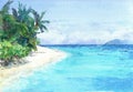 Blue lagoon beach with palms and white sand. Royalty Free Stock Photo