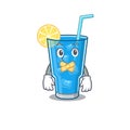 Blue lagoon cocktail cartoon character style having strange silent face