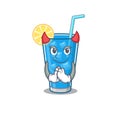 Blue lagoon cocktail clothed as devil cartoon character design concept