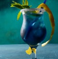 Blue lagoon cocktail with blue curacao liqueur, vodka, lemon juice and soda, Royalty Free Stock Photo