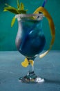 Blue lagoon cocktail with blue curacao liqueur, vodka, lemon juice and soda, Royalty Free Stock Photo