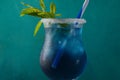 Blue lagoon cocktail with blue curacao liqueur, vodka, lemon juice and soda, Royalty Free Stock Photo