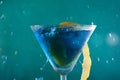 Blue lagoon cocktail with blue curacao liqueur, vodka, lemon juice and soda, Royalty Free Stock Photo