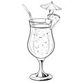 Blue lagoon cocktail, hand drawn alcohol drink with pineapple slice, cherry and umbrella. Vector illustration on white Royalty Free Stock Photo