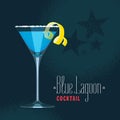 Blue Lagoon cocktail in martini glass vector Royalty Free Stock Photo