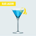 Blue lagoon cocktail in martini glass vector Royalty Free Stock Photo