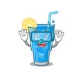 Blue lagoon cocktail mascot design swims with diving glasses