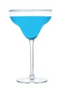 Blue lagoon cocktail with vodka and blue curacao liqueur in margarita glass isolated on white background Royalty Free Stock Photo