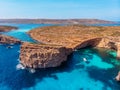 Blue Lagoon Comino Malta, crystal beach. Aerial view