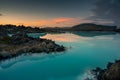 Blue lagoon geothermal spa in Iceland at the sunset